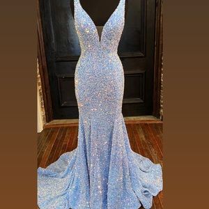 Light Blue Sequin Mermaid Long Prom Dress Size 10